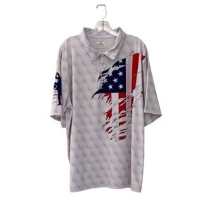 Obnoxious Golf The Patriot Red, White, Blue & Gray Print Polo Shirt Top Size XL